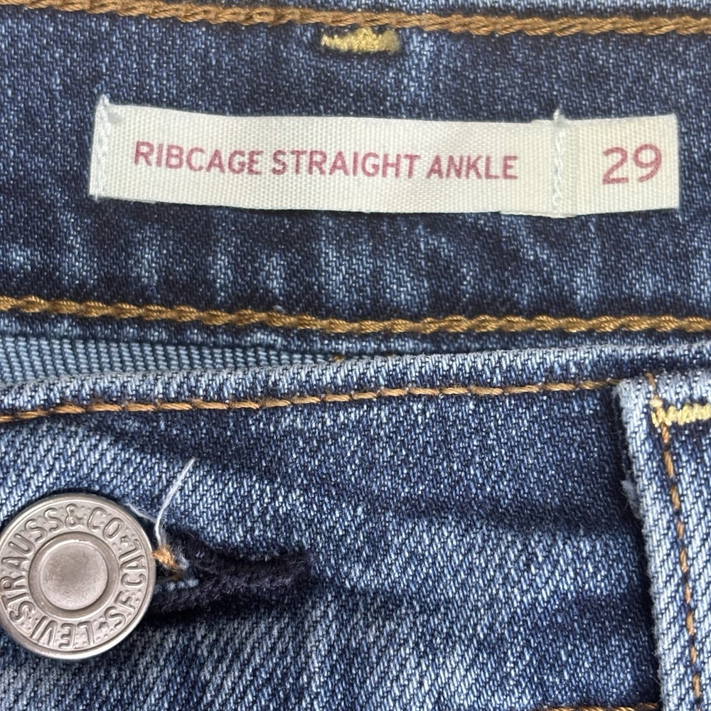 Levi's Women's Ribcage Straight Ankle Seamed Jeans 29x26 Dark Blue High Rise - Picture 3 of 13